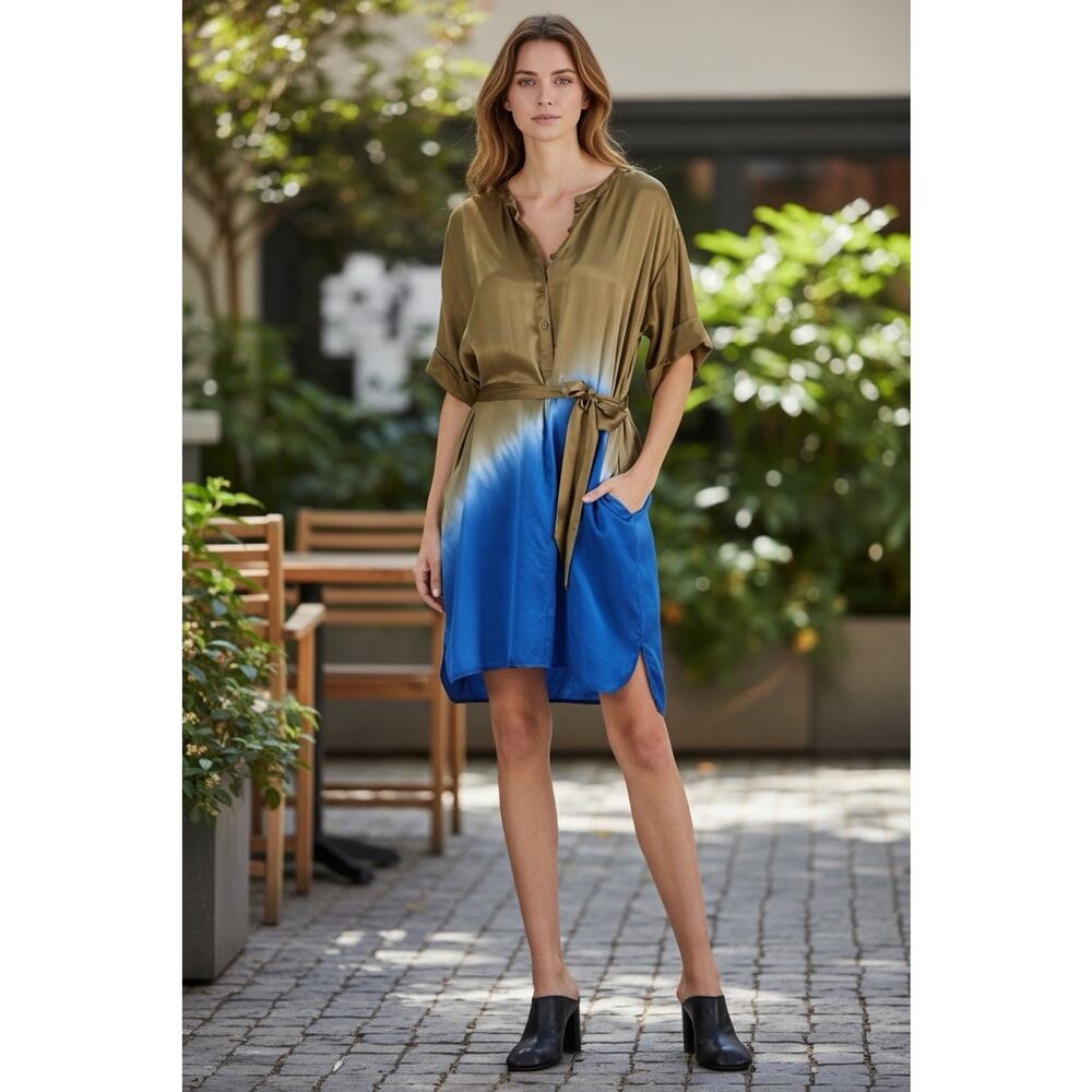 ATM Anthony Thomas Melillo Silk Charmeuse Ombre V-Neck Dress, Size Medium